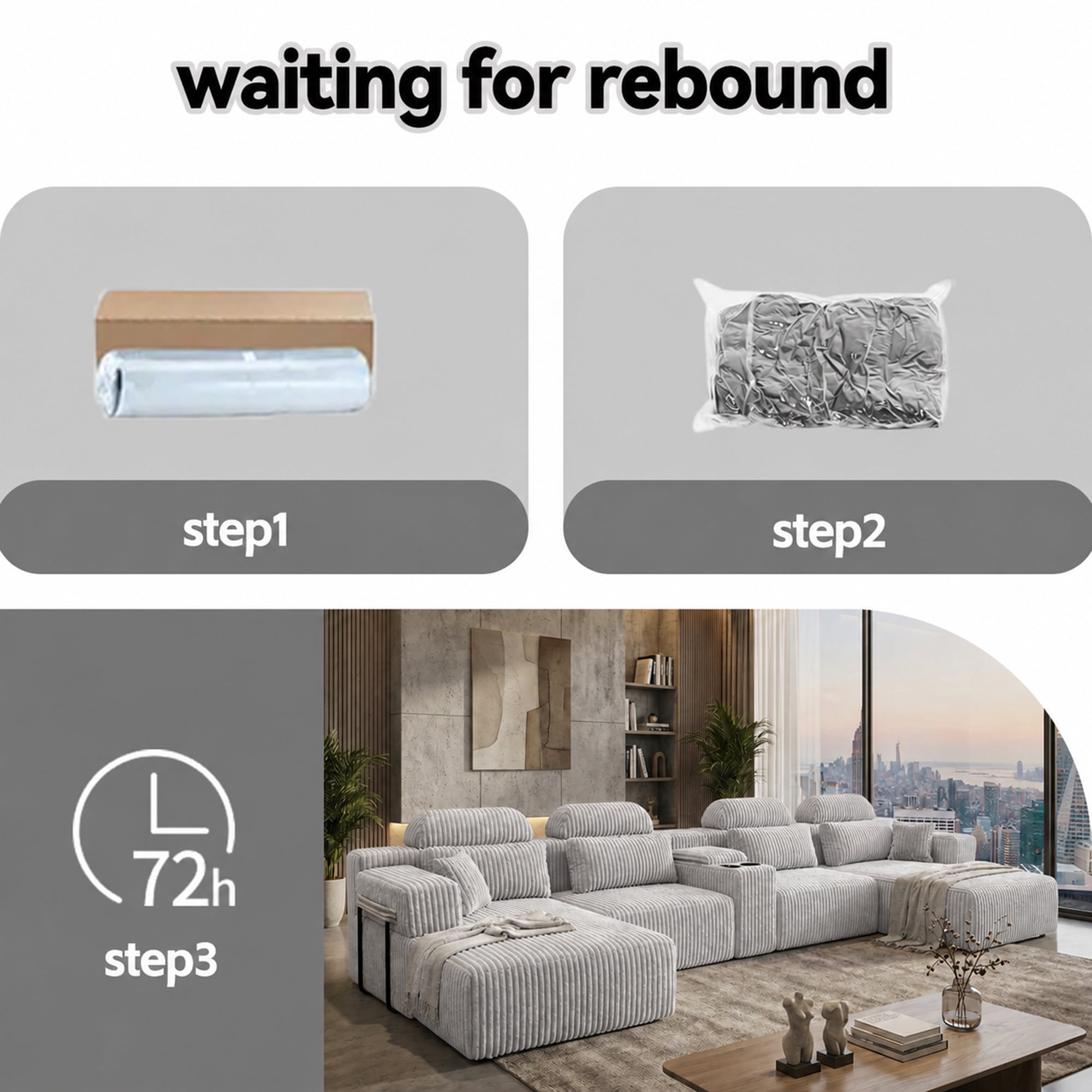 Leumius 145.7" U-Shaped Corduroy Sectional Sofa with Chaise,Cup Holders & Storage,Modern Modular 6-Seater Sofa Couch for Living Room,Gray