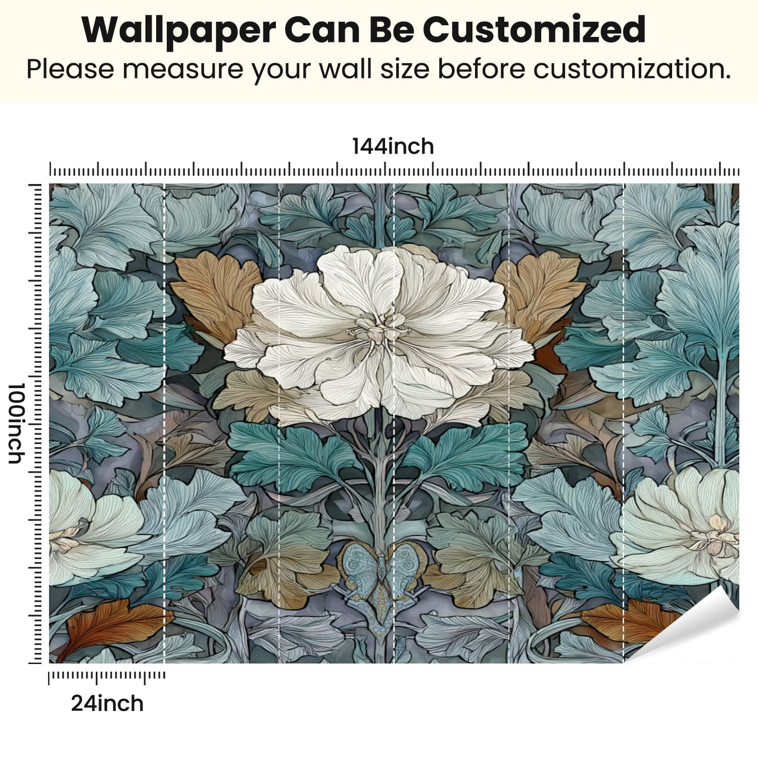 Peel and Stick Wallpaper Dusky Neutrals Stylized Flowers Butterfly Motif Floral Petals Curved Modern Art Wall Mural Decor Self Adhesive and Removable 100in x 144in