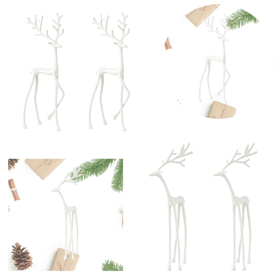 2025 Christmas Decorations - Set of 2 White Reindeer Statues - Modern Xmas Figurines - Elegant Indoor Holiday Decor - Table Centerpieces - Ideas for Mantel Living Room Bedroom Office (A B*2)