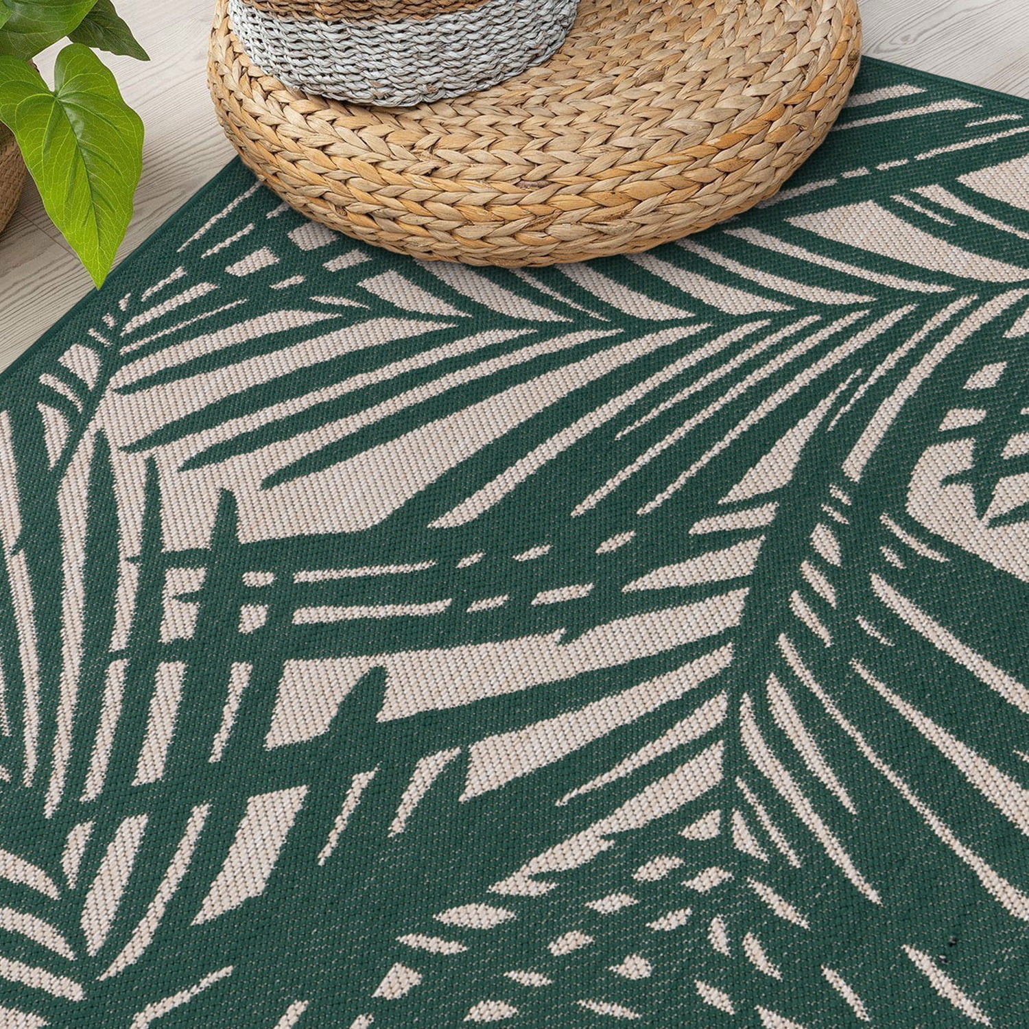 World Rug Gallery Contemporary Palm Leaf Textured Flat Weave Indoor/Outdoor Area Rug - GREEN 5' X 7'