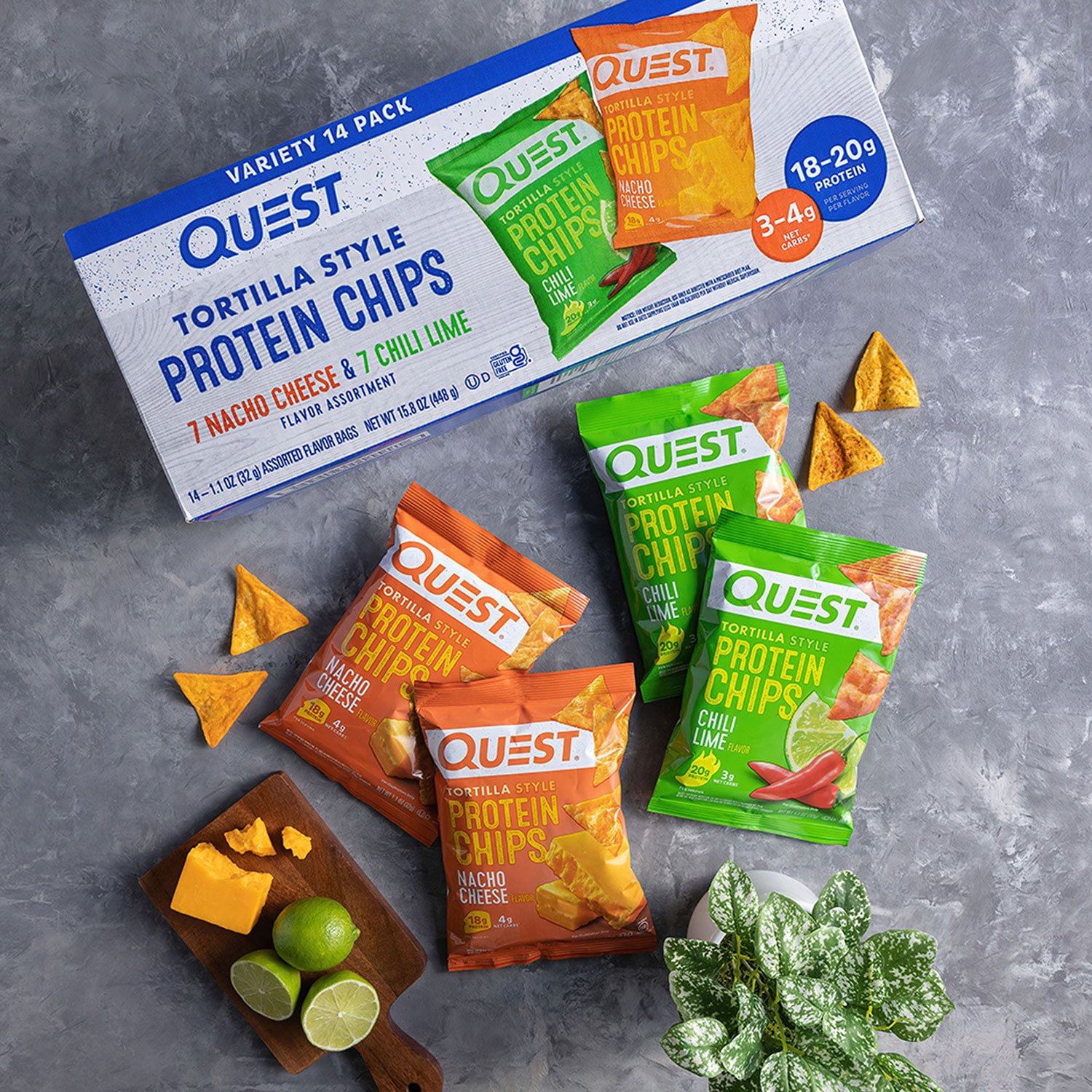 Quest Tortilla Chips Variety Pack, Nacho Cheese & Chili Lime, 1.1 Ounce (14 Ct)