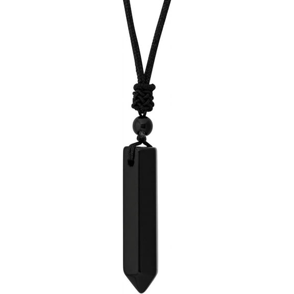 Black Obsidian Geometric Hexagonal Point Crystal Pendant Necklace with Braided Cord, Protective Amulet Jewelry Gift for Men and Women