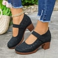 thumbnail image 6 of Samdudou Mary Jane Shoes for Women Closed Toe Chunky Block Heel Hollow Out Perforated Details Adjustable Strap Slip On Retro Casual Summer Office Work Dressy Pumps, 6 of 8