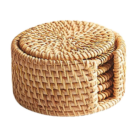 1 Pcs Natural Rattan Coaster, Handmade Rattan Coasters, Boho Wicker Coasters for Drinks, Round Rattan Coaster, Rustic Farmhouse Wooden Coffee Table Decor, Kitchen, Dining Room