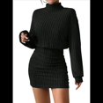 thumbnail image 3 of Vestido Tipo Jersey de Larga con Cuello Alto, Rayas, Ajustado, para Mujer, Otoño e Invierno, Falda Corta Negro S, 3 of 10