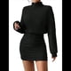 thumbnail image 3 of Vestido Tipo Jersey de Larga con Cuello Alto, Rayas, Ajustado, para Mujer, Otoño e Invierno, Falda Corta Negro S, 3 of 10