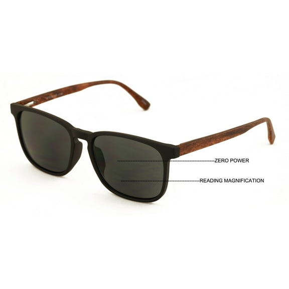Large Men Wood Grain Printed Temple Progressive Bifocal Reading SunGlasses - No Line Clear on Top Tinted Reader 148MM Wide 2.00
