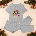 thumbnail image 4 of Fewfanhot Women's Pajama Sets 3 Piece Cute Thanksgiving Turkey Print Pajama Set Short Sleeve Tee Lounge Shorts and Pants Sleepwear, 4 of 8