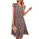 thumbnail image 1 of Vestido de verano holgado con escote en V y flores color naranja de corte A con mangas cortas con volantes para mujer, 1 of 6