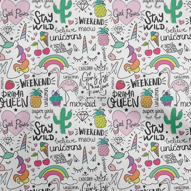 oneOone Cotton Poplin Light Pink Fabric Unicorn Pattern Sewing Material Print Fabric By The Yard 56 Inch Wide