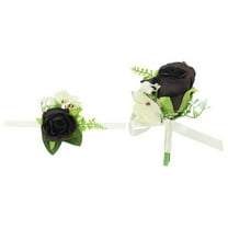Uxcell 2 Pcs Artificial Rose Wrist Corsage and Boutonnieres Set Wedding Party Black