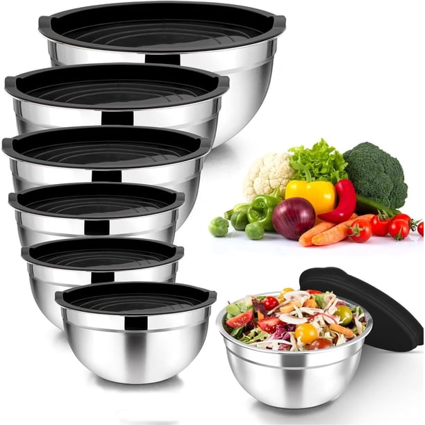 Cuencos para Mezclar, JASUVII Juego de Tazones/Bowls de 7 Piezas, Bowls de Cocina con Tapas Herméticas, Ensaladera acero inoxidable, Ideal para Hornear, Mezclar, Ensalada, Servir y Preparar