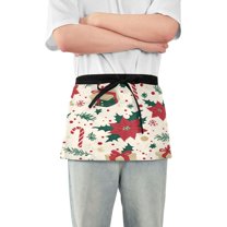 Yayeee Waist Apron with Pockets for Cooking Waterproof Half Server Aprons, Christmas Floral