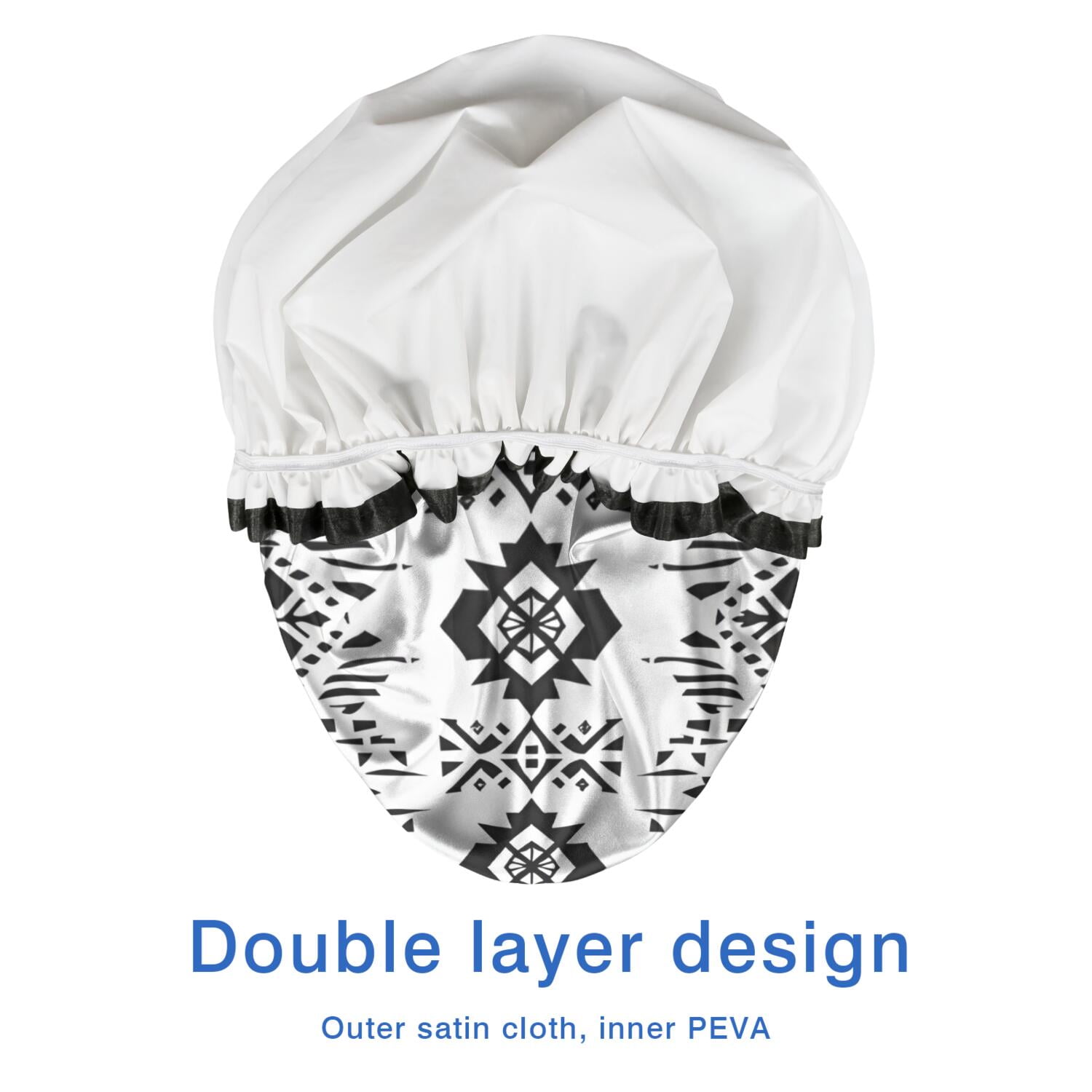 Shower Caps,Black Geometric Triangle Diamond Pattern Waterproof Shower Cap for Women 4 Pieces,Double Reusable Hair Cover for Shower PEVA Elastic Stretch Hem