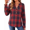 thumbnail image 2 of Fantaslook Womens Plaid Shirts Flannel Button Down Shirts Business Casual Long Sleeve Tops Dressy V Neck Blouses, 2 of 9