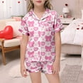 thumbnail image 2 of HCYSFG Girls Heart And Bow Print Outfit Sets 2 Piece Button Front Shirt And Shorts Lounge Set Notch Neck Short Sleeve Contrast Piping Matching Sets, 2 of 5