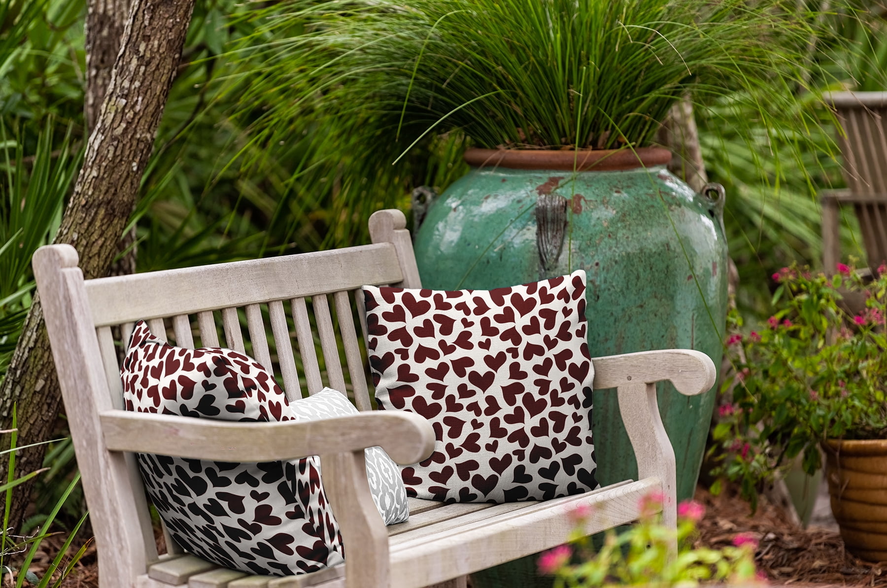 18"x18" Simply Daisy Valentines Patterned Hearts Poly Indoor/Outdoor Pillow, Maroon Qty 1