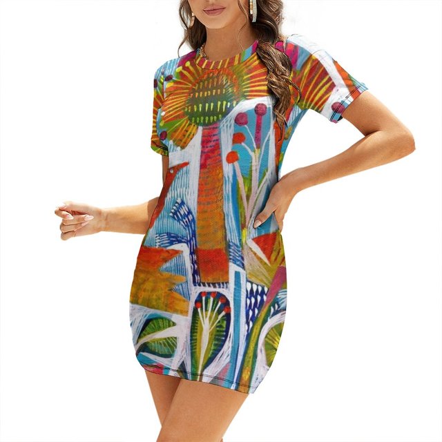 Sunny Day Robe Évasée à Nœud Mode Grande Taille Robe Ample Couleur Colorée Fleurs Orange Joyeux