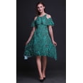 thumbnail image 4 of Bimba Green Geometric Print Cold Shoulder Women Swing Tunic Flutter Sleeve Midi Dress - XXX-Large, 4 of 6