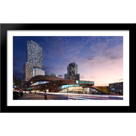 Barclays Center 40x26 Large Black Wood Framed Print Art - Home of the Brooklyn Nets