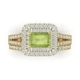 thumbnail image 2 of 3.05ct Brilliant Emerald Cut Natural Peridot 14K Yellow Gold Halo Solitaire with Accents Engagement Bridal Wedding Ring Band Set size 11, 2 of 7