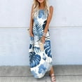 thumbnail image 2 of Wycnly Dresses for Women 2024 Loose Pocket Beach Boho Side Slit Shift Sun Dresses Sleeveless Crewneck Leaves Print Summer Maxi Casual Dress Light Blue S, 2 of 5