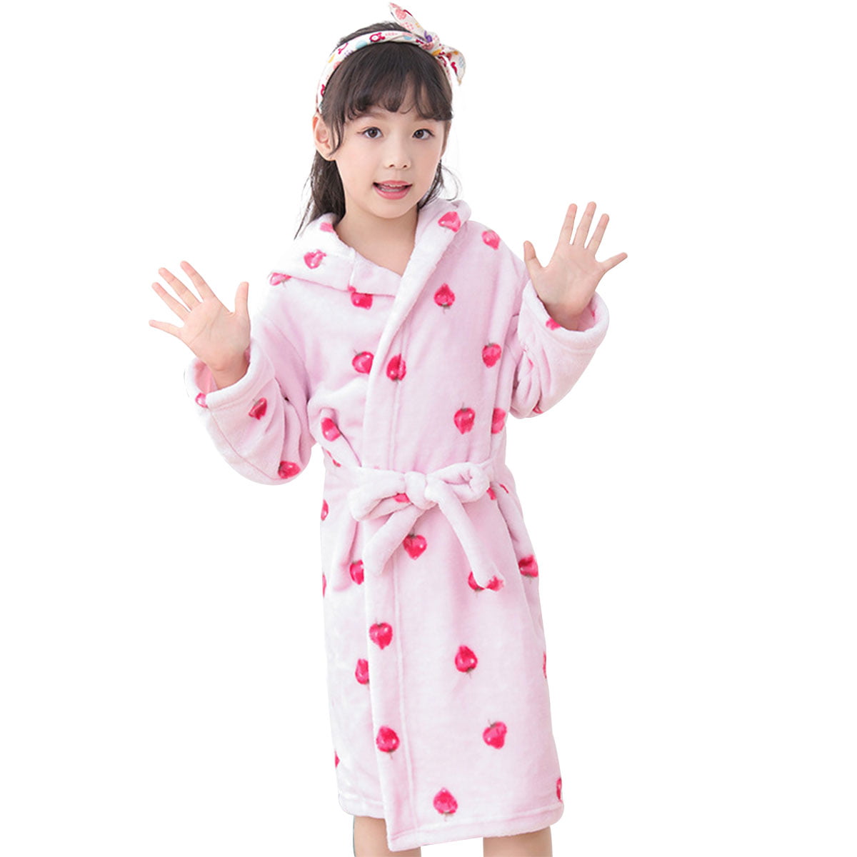Flannel Bathrobe Pajamas for Girls and Boys Clearance Pink, 3-5 Years Shower Spa Bath Sleepwear Home Wear Pockets Kids Bathrobes