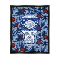 Stupell Industries Ornate Vase Red & Blue Pattern Botanical & Floral Painting Black Floater Framed Art Print Wall Art