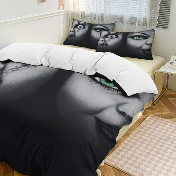 Horror 3-Piece Horror Movie Bedding Set Duvet Cover Set Lightweight Soft Quilt Cover Decor Bedding for Teens Adult Boys Girls