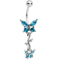 Body Candy Womens 14G 316L Steel Navel Ring Piercing Blue Vine Butterfly Dangle Belly Button Ring