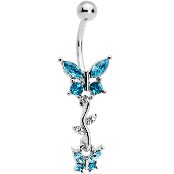 Body Candy Womens 14G 316L Steel Navel Ring Piercing Blue Vine Butterfly Dangle Belly Button Ring
