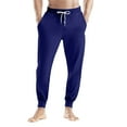 thumbnail image 2 of Homeyce Men's Pajama Pants Solid Color Elastic Waist Pajama Pants with Pockets with Drawstring Sleep & Lounge Pants with Button Fly Comfortable Casual Lightweight Soft Loose Pajama Bottoms,Blue L, 2 of 7