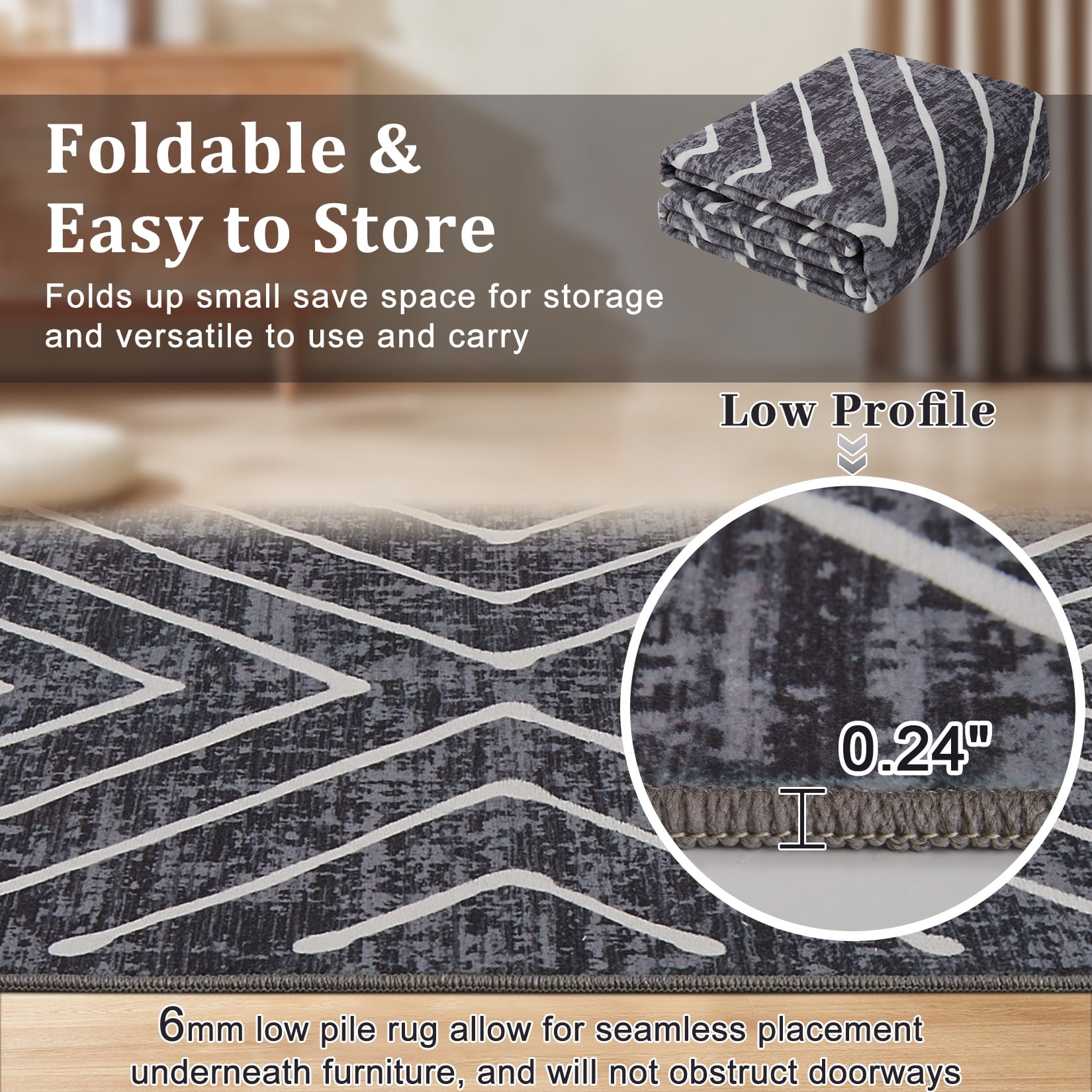 FairOnly 9'x12'Modern Area Rug with Symmetrical Fine Lines Machine Washable Low Pile Non-Slip Geometric Rugs for Living Room Bedroom，Dark Grey