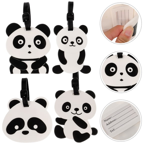 FELTECHELECTR 4Pcs Panda Luggage Tag for Baggage Luggage School Bag Backpack Cute White PVC Identification