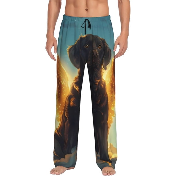 Fotbe Golden Cloud Winged Dog Pantalones de Pijama para Hombre, Pantalones de Dormir, Pantalones de Casa con Cintura Ajustable y Bolsillos-3X-Large