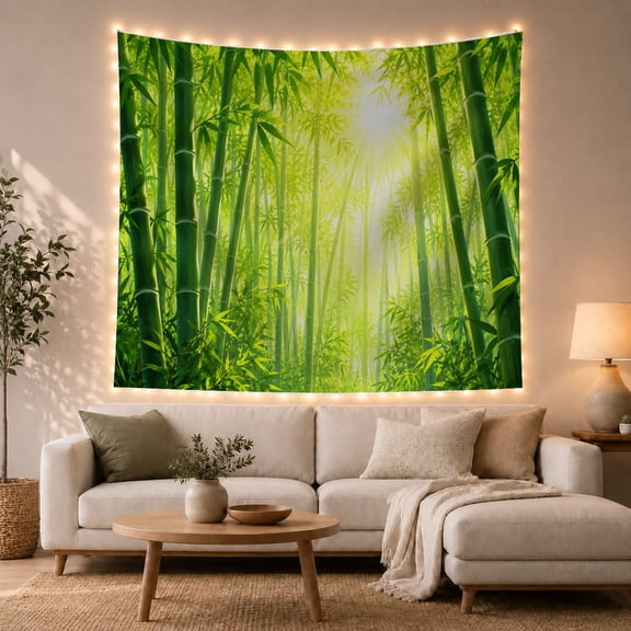 Dense Bamboo Forest with Sunlight Filtering Through Leaves Serene Photorealistic for Nature Lovers Botanical Wall Art Housewarming Gift Tapestry Wall Hanging for Bedroom and Living Room