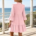 thumbnail image 5 of Blmnix Dress Women Gingham Dress Peplum A Line Dresses Vacation Dress Under Dresses 3/4 Sleeve Pink Mid-Length V-Neck Adaptable Summer Dress XL, 5 of 5