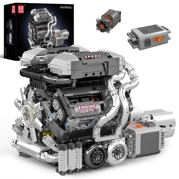 Mould King 10201 W16 Engine Model Kit, MOC Bug Supercar Engine Model with Battery and Motor, Collectable 16-Cylinder Car Engine Transmission, Shiftable Gear Operation for Kids