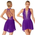 thumbnail image 2 of renvena Women's Lyrical Mesh Figure Ice Skating Dresses Backless Ballet Dance Purple M, 2 of 7