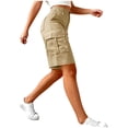 thumbnail image 5 of HKYNLAG Womens Bermuda Shorts High Waisted Cargo Shorts with Pockets Elastic Knee Length Summer Casual Shorts with Pockets Khaki XL, 5 of 6