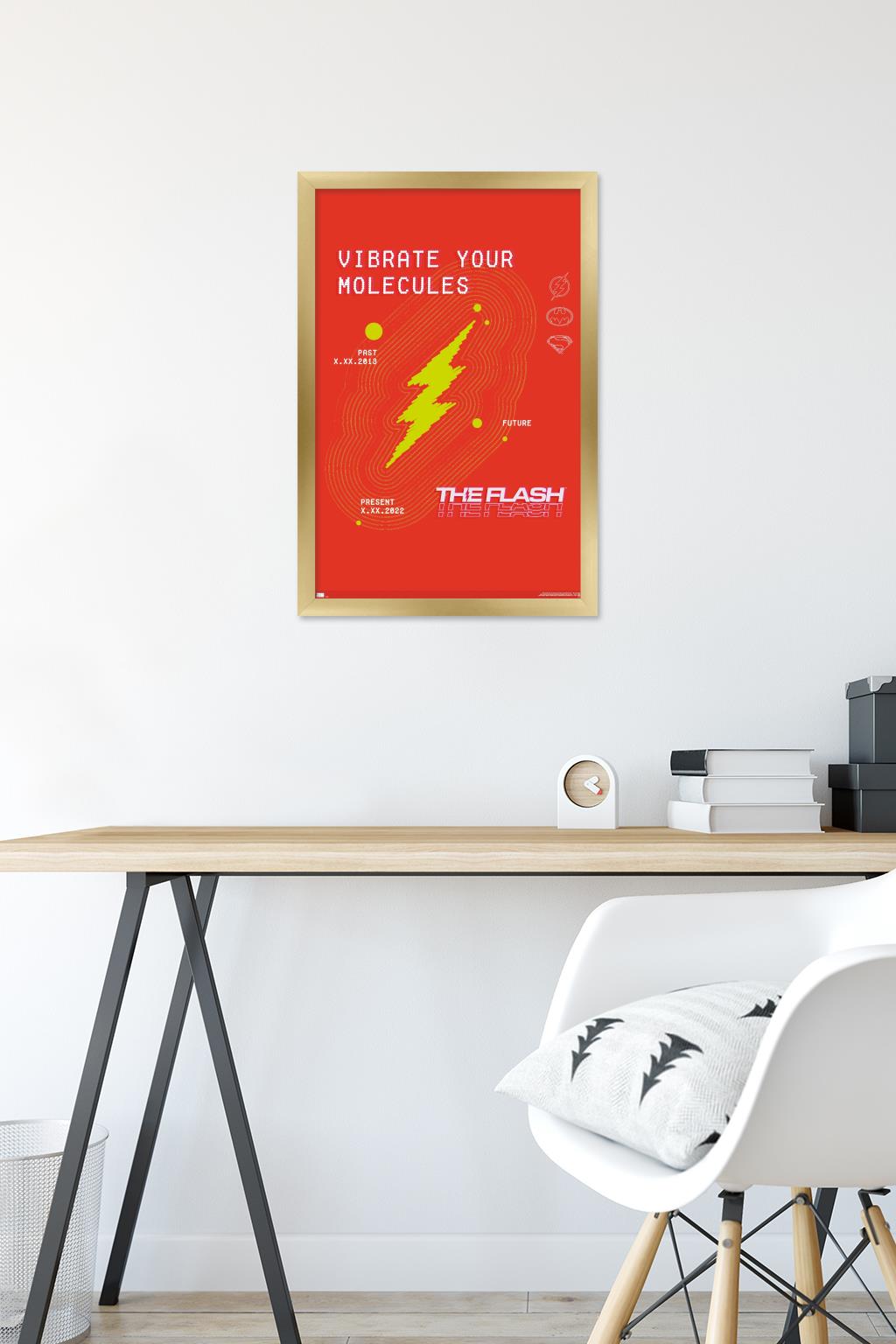 DC Comics Movie The Flash - Vibrate Your Molecules Wall Poster, 14.725" x 22.375" Framed