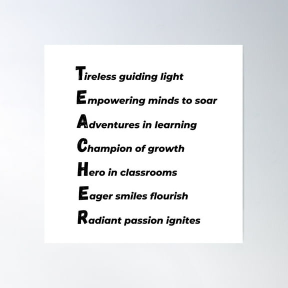 Teacher Acrostic Poster Wall Art, Modern Wall Decor For Living Room Bedroom, 8x12 UNFRAMED