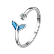 PWFE Adjustable Ring Blue Mermaid Tail Open Ring Simple Delicate Jewelry for Women Girls for Daily Date