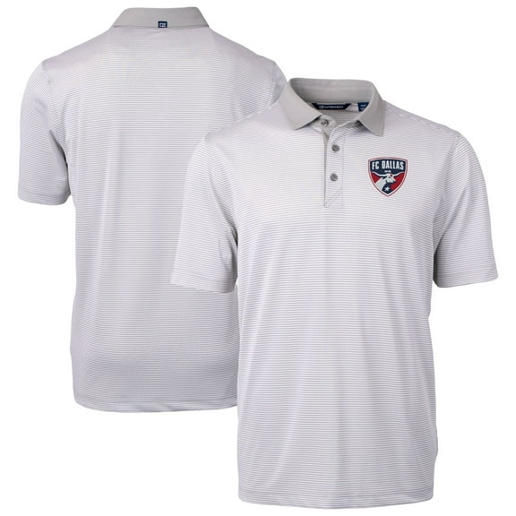 Men's-Cutter & Buck Gray FC Dallas Virtue Eco Pique Micro Stripe Recycled Polo