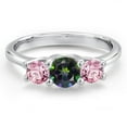 thumbnail image 3 of Gem Stone King 14K White Gold Green Mystic Topaz & Pink Lab Grown Diamond 3-Stone Engagement Ring | 1.05 Cttw | Round 5MM and 4MM | Three Stone Wedding Anniversary Promise Ring for Women (Size 9), 3 of 6