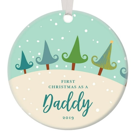 New Parents Ornament First Christmas as New Daddy 2019 Ornament 1st Time Parent Papa Father Baby Shower Newborn Infant Gift Cute Handscript Snowy Tree Decoration Sleek Glaze Ceramic 3