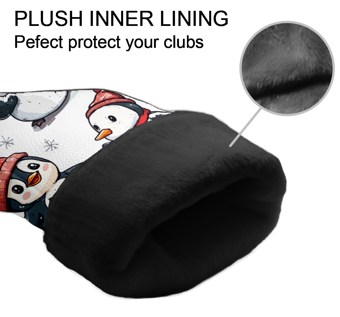 Golf Head Covers Winter Penguins Design for Driver, Wood & Hybrid, Premium Waterproof PU Leather with Plush Lining, Festive Winter Golf Gifts