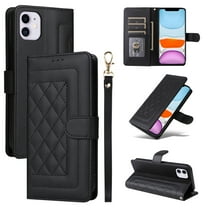 Compatible with iPhone 11 Case, Premium Leather iPhone 11 Wallet Book Case Magnetic Flip RFID Blocking Credit Card Holder Kickstand with Wrist Strap Shock Absorbing Case, Black
