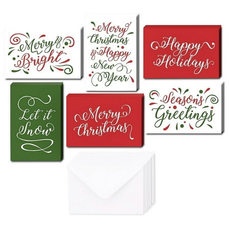 48 Pack of Christmas Winter Holiday Family Greeting Cards - Assorted Christmas Greetings Red Green Design - Boxed with 48 Count White Envelopes Included - 4.5 x 6.25 (Best Family Christmas Card Photos)