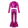thumbnail image 3 of Haitryli Girls Hip Hop Performance Outfits Sparkly Jazz Salsa Dance Set Long Sleeve Crop Top with Flared Pants Dancewear Hot Pink 10, 3 of 7